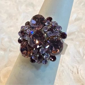 Super pretty purple bling Silvertone adjustable, size 6 ring costume